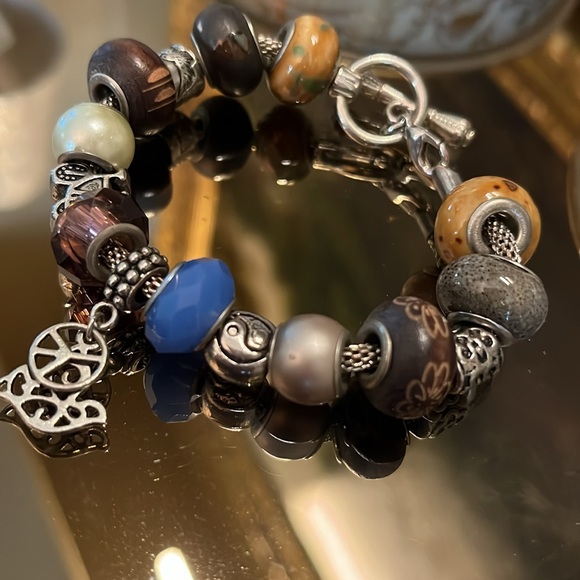 Vintage Bicycle Peace Sign Dove Bicycle Yin Yang Pandora Style Toggle Bracelet - Picture 4 of 5